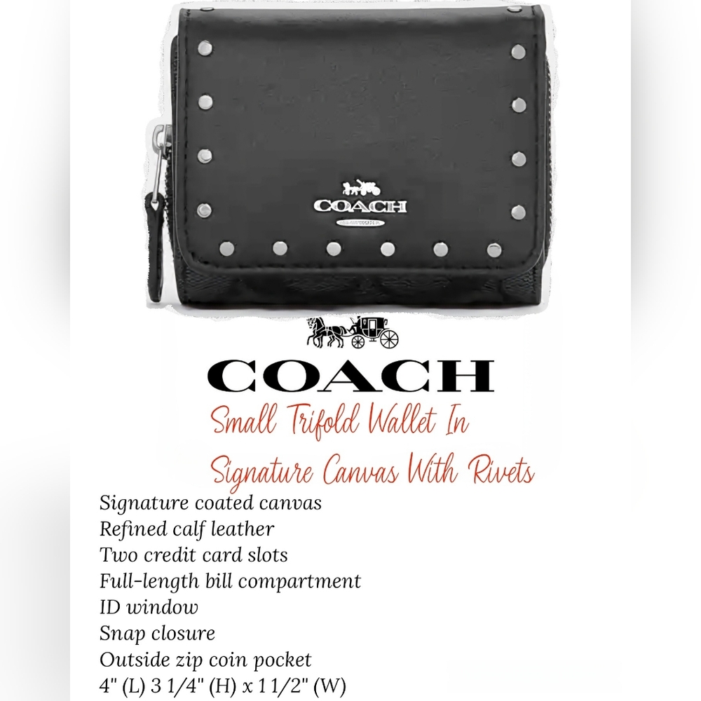 COACH Small Trifold Wallet With Rivets